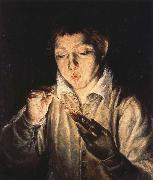 El Greco A Boy blowing on an Ember to light a candle Norge oil painting reproduction